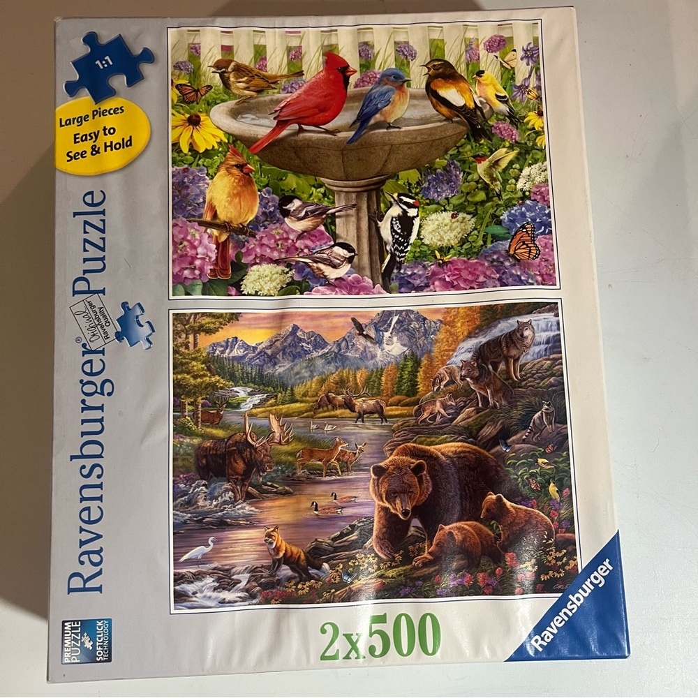 Ravensburger 2 In 1 "At The Birdbath" & "Wilderness" Jigsaw Puzzle 500 Pieces